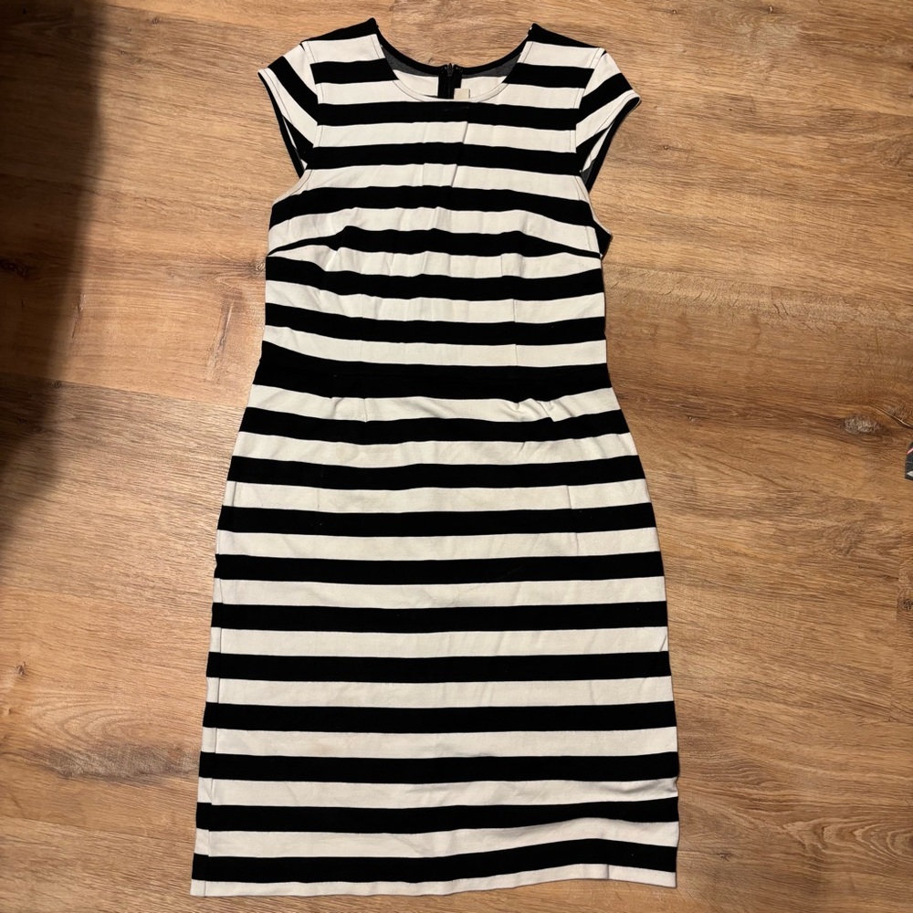 LOFT Black and White Striped Midi Dress Size 6